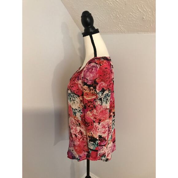 Anthropologie Vanessa Virginia Captured Rose Print Silk Peasant Blouse - Size SM - Picture 3 of 10